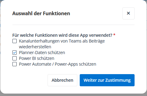 Datei:Auswahl der Funktionen in der deligierten App.png